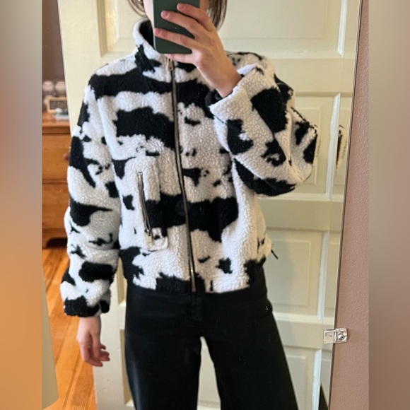 Elodie Jackets & Blazers - Cow print fleece zip up